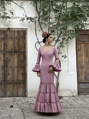 VESTIDO CARMEN ROSA CLARO LUNAR BLANCO