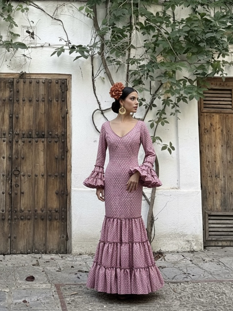 VESTIDO CARMEN ROSA CLARO LUNAR BLANCO 1