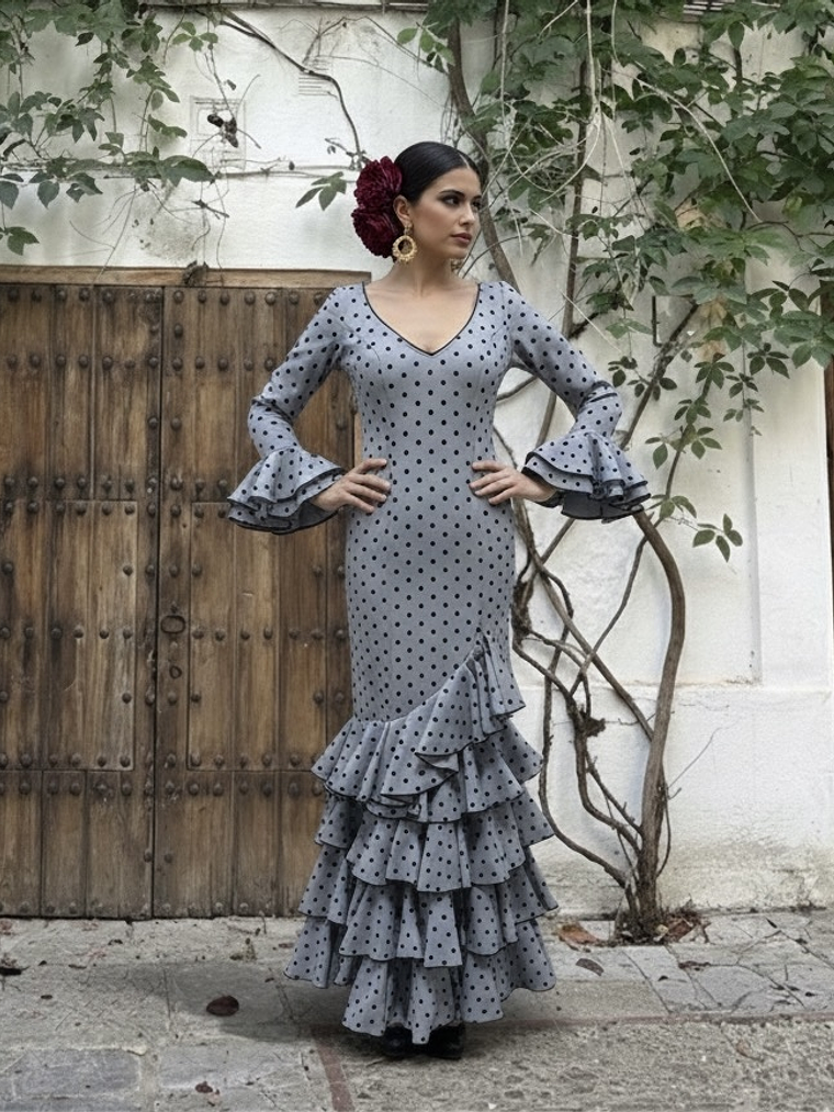 VESTIDO LUCÍA GRIS LUNAR NEGRO 1