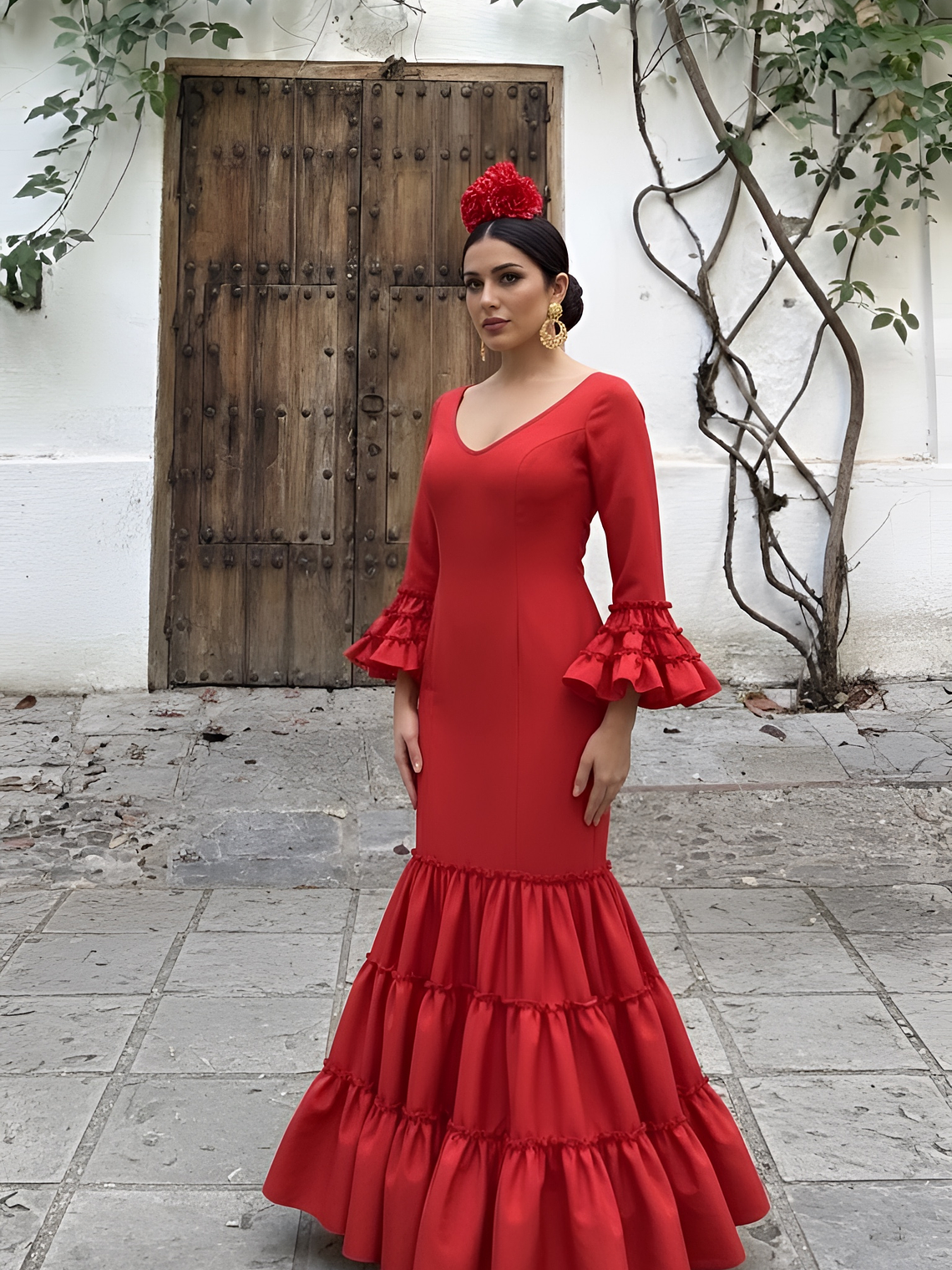 VESTIDO CARMEN ROJO LISO 1