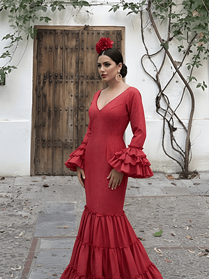 VESTIDO CARMEN ROJO MICROLUNAR BLANCO