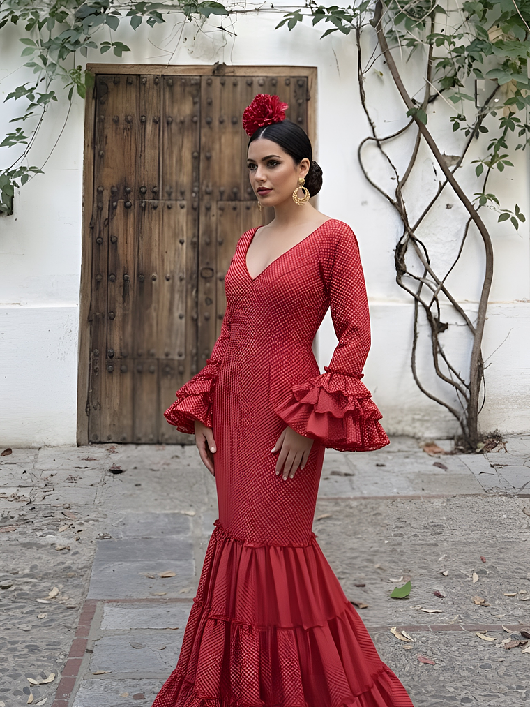 VESTIDO CARMEN ROJO MICROLUNAR BLANCO 1