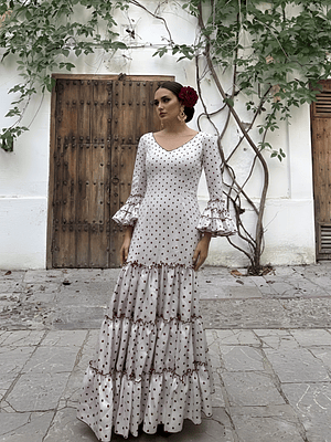 VESTIDO CARMEN BLANCO LUNAR BURDEOS