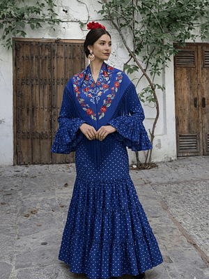 VESTIDO CARMEN AZULINA LUNAR BLANCO PEQUEÑO