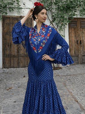 VESTIDO CARMEN AZULINA LUNAR BLANCO PEQUEÑO