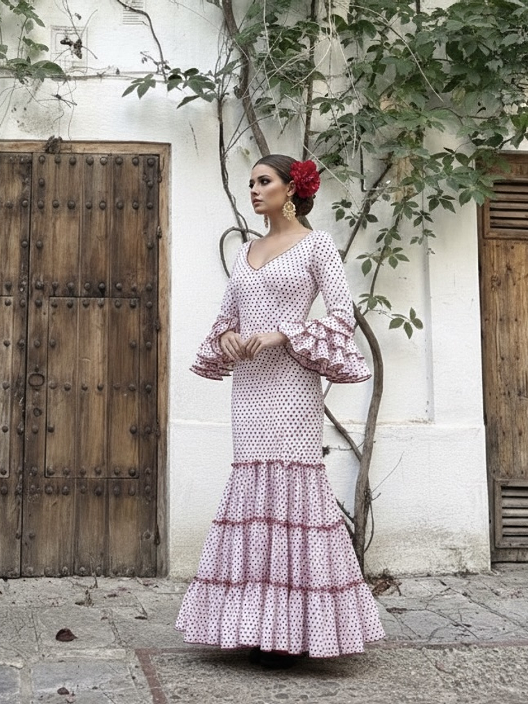 VESTIDO CARMEN BLANCO LUNAR PEQUEÑO ROJO 1