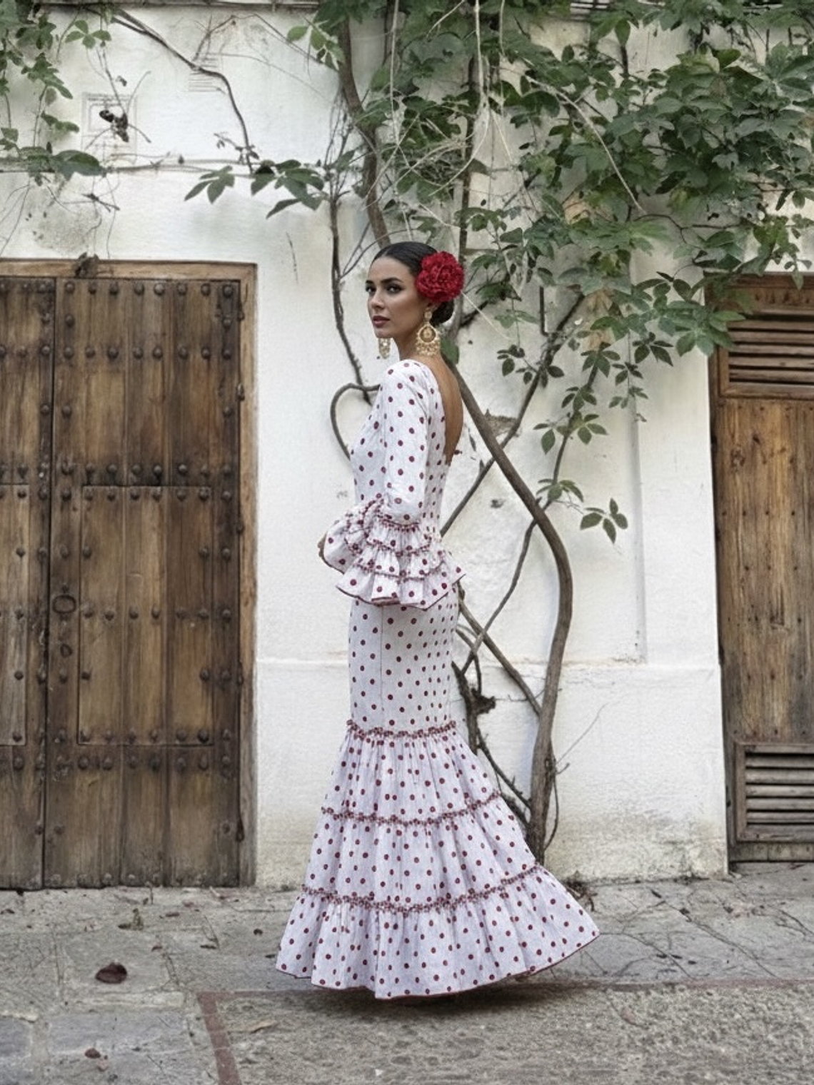 VESTIDO CARMEN BLANCO LUNAR MEDIANO ROJO 3