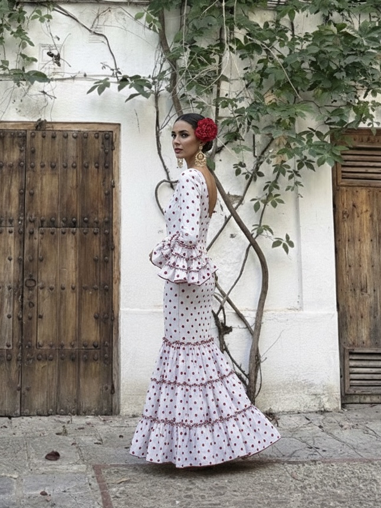VESTIDO CARMEN BLANCO LUNAR MEDIANO ROJO 3