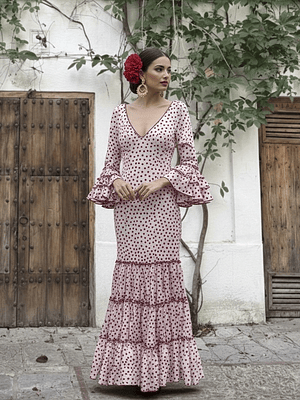 VESTIDO CARMEN BLANCO LUNAR PEQUEMEDIANO ROJO