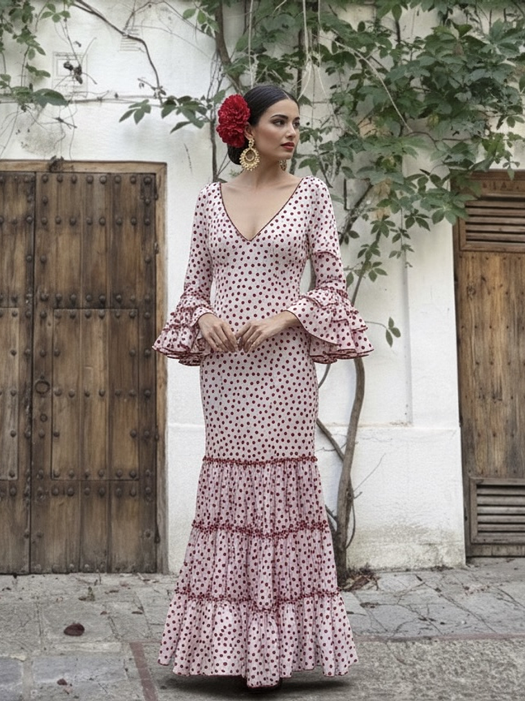 VESTIDO CARMEN BLANCO LUNAR PEQUEMEDIANO ROJO 1