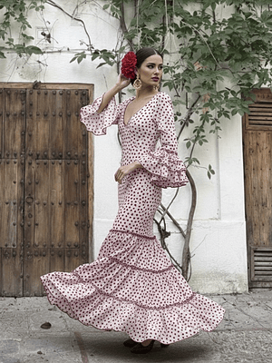 VESTIDO CARMEN BLANCO LUNAR PEQUEMEDIANO ROJO