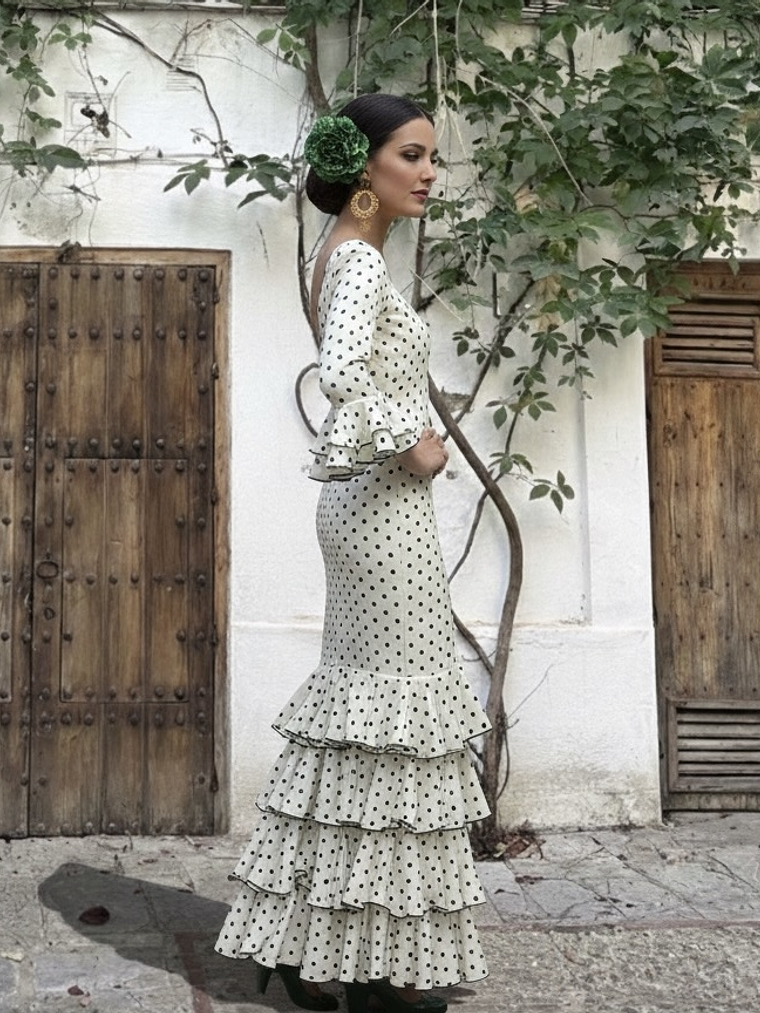 VESTIDO LUCÍA CREMA LUNAR VERDE 2