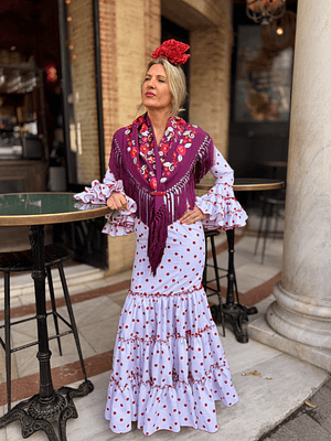 VESTIDO CARMEN BLANCO LUNAR MEDIANO ROJO