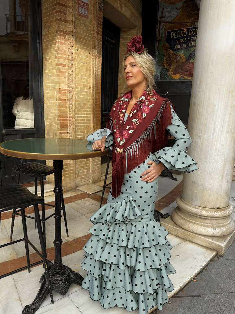 VESTIDO LUCÍA VERDE JABONOSO LUNAR NEGRO 1