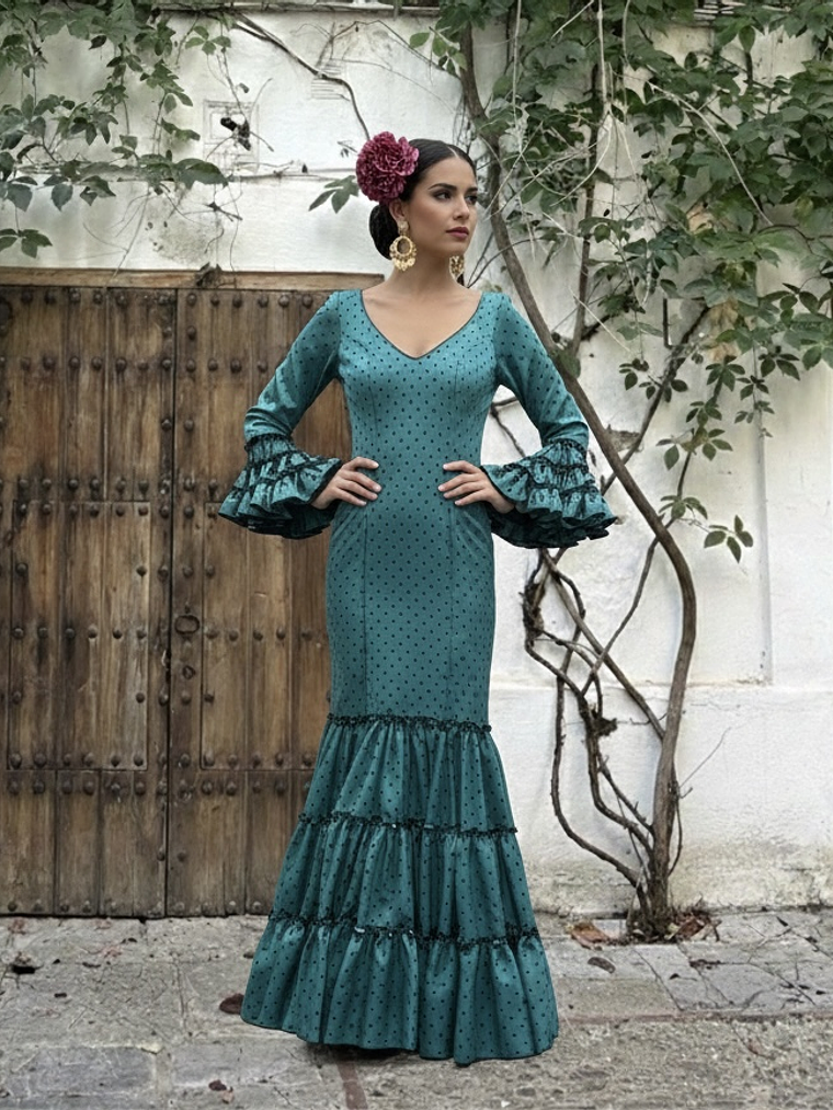 VESTIDO CARMEN VERDE PETRÓLEO LUNAR NEGRO PEQUEÑO 3