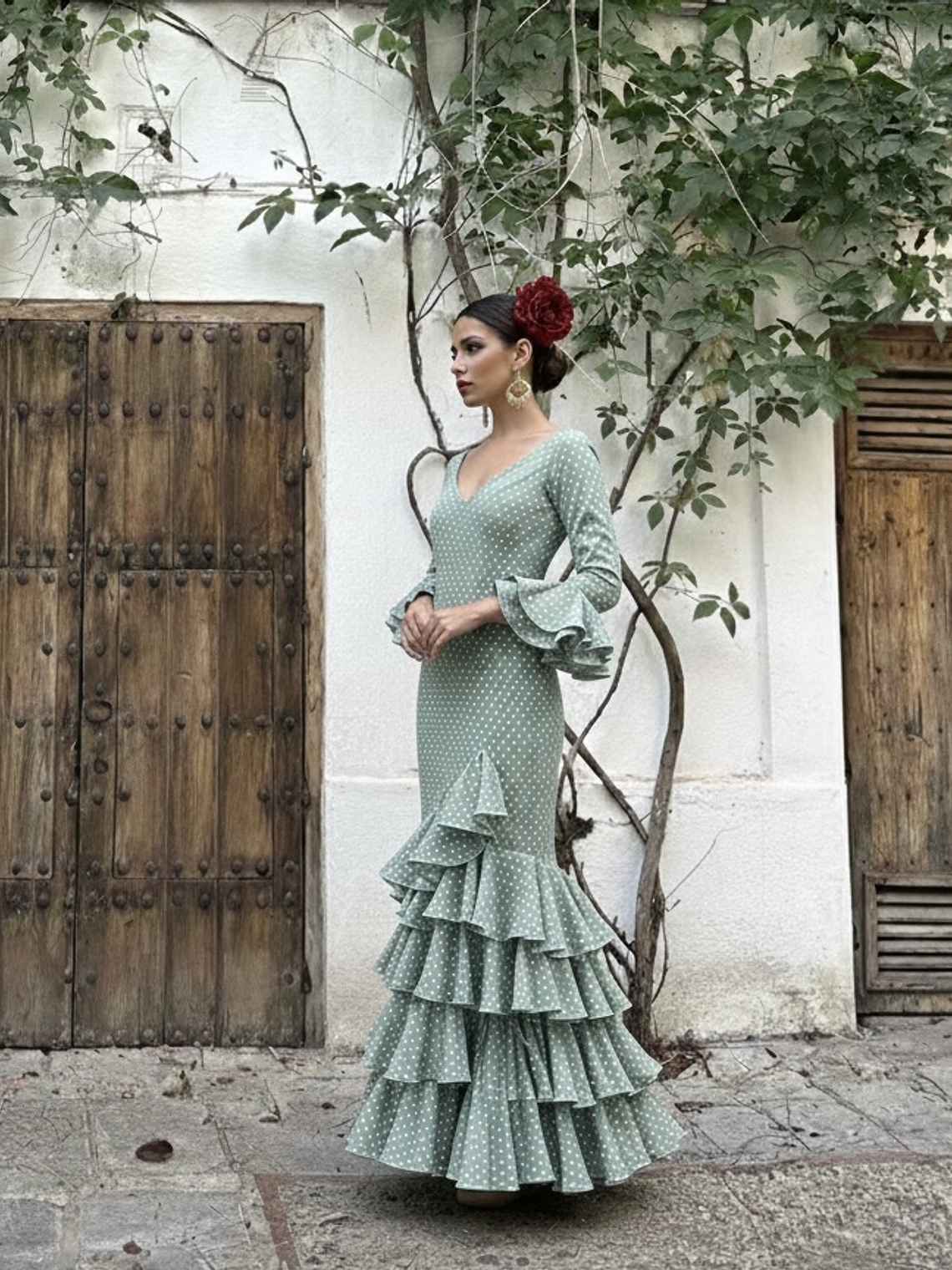 VESTIDO LUCÍA ´VERDE JABONOSO LUNAR BLANCO PEQUEÑO 1