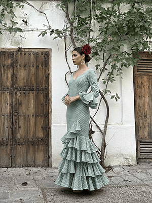 VESTIDO LUCÍA ´VERDE JABONOSO LUNAR BLANCO PEQUEÑO