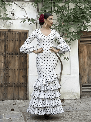 VESTIDO LUCÍA BLANCO LUNAR NEGRO MEDIANO