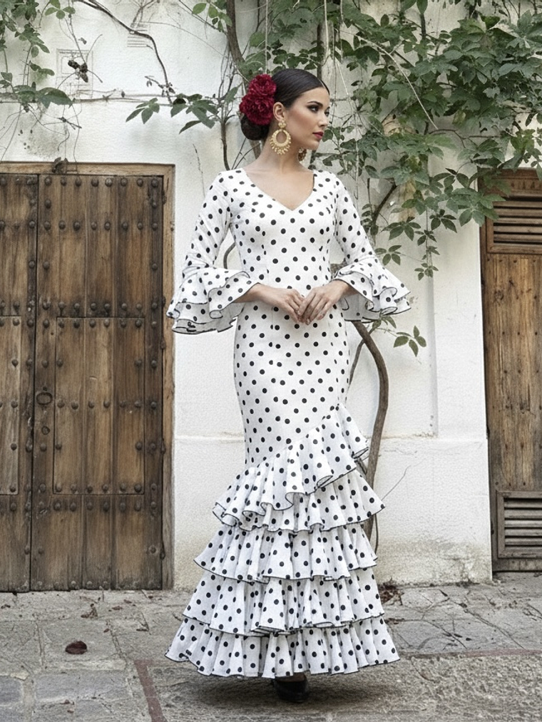 VESTIDO LUCÍA BLANCO LUNAR NEGRO MEDIANO 2