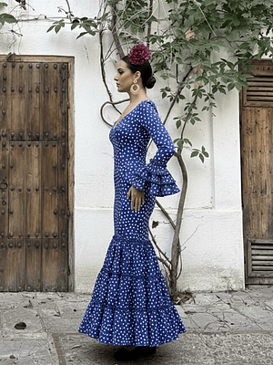 VESTIDO CARMEN AZULINA LUNAR BLANCO PEQUEMEDIANO