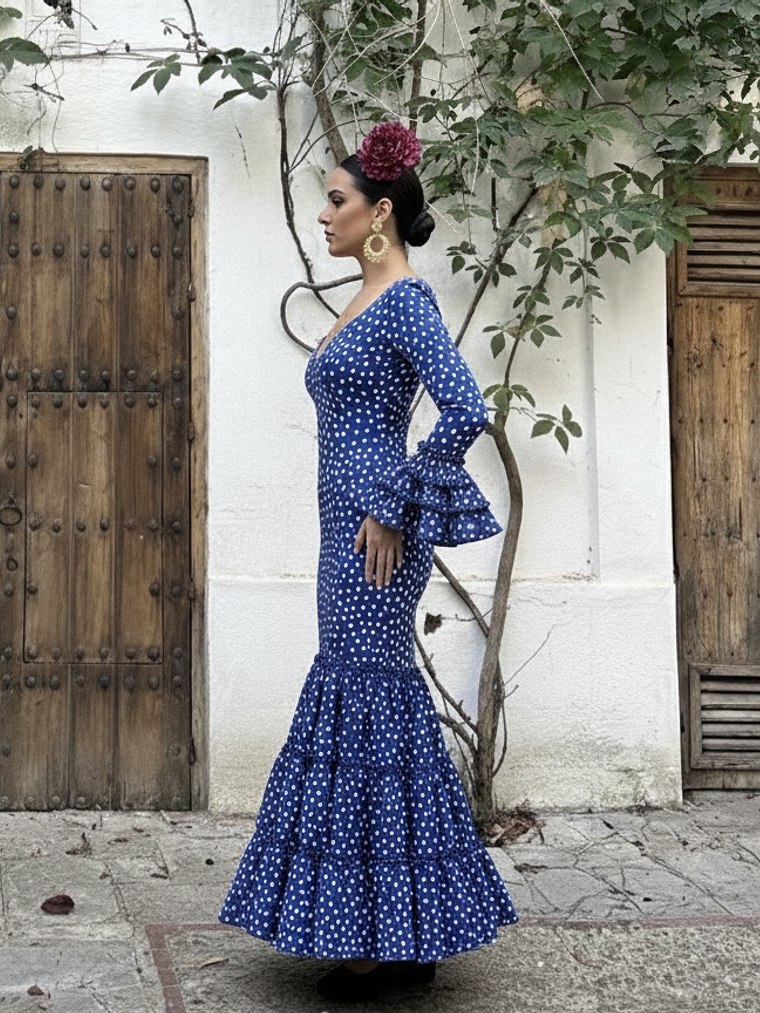 VESTIDO CARMEN AZULINA LUNAR BLANCO PEQUEMEDIANO 2