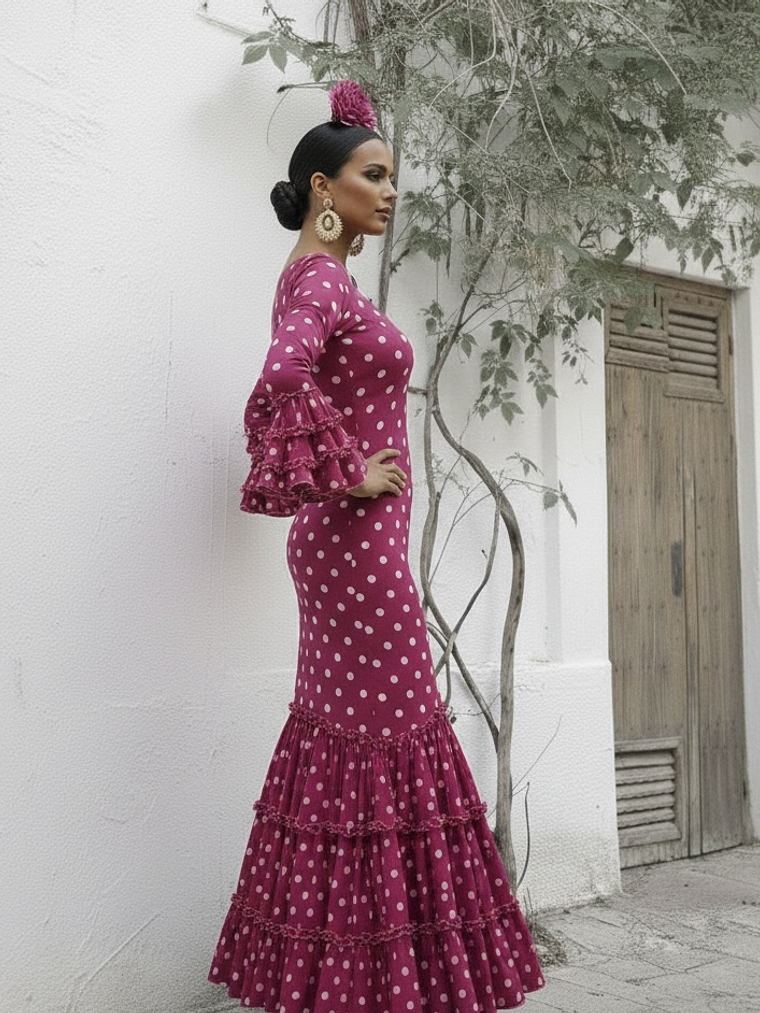 VESTIDO CARMEN FUCSIA LUNAR BLANCO MEDIANO 2