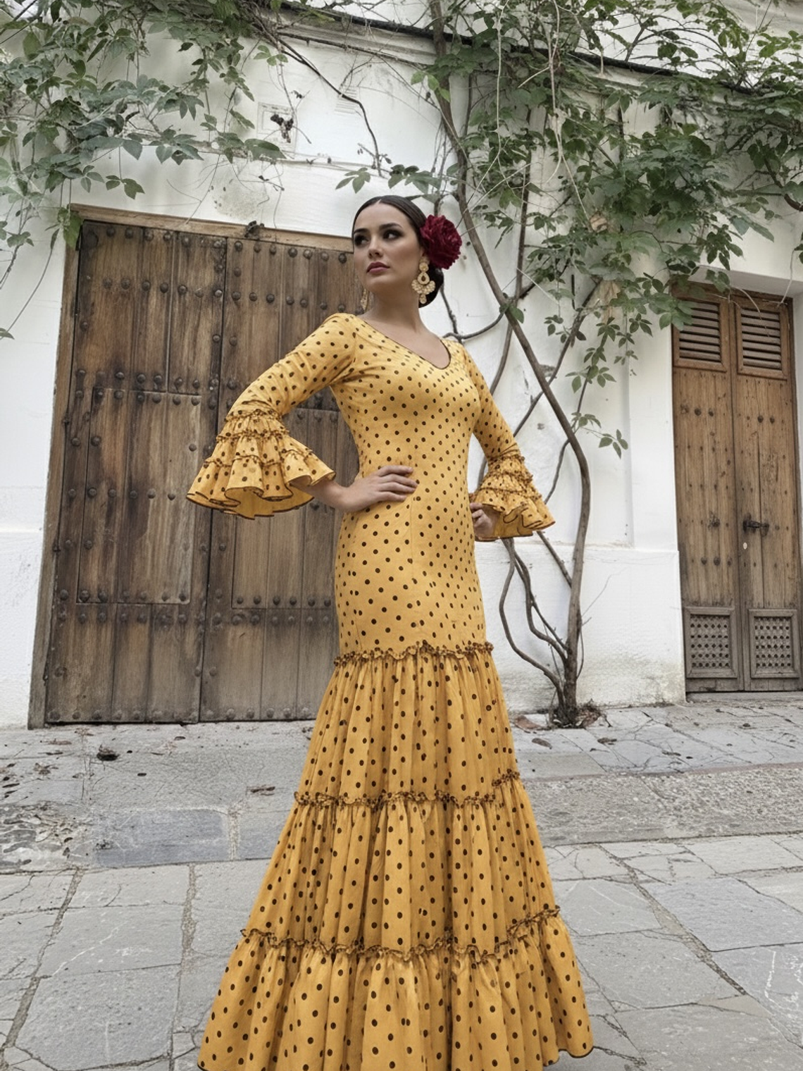 VESTIDO CARMEN MOSTAZA LUNAR NEGRO PEQUEMEDIANO 1