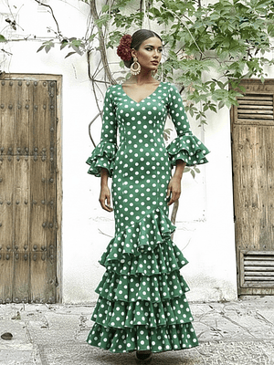 VESTIDO LUCÍA VERDE ANDALUCÍA LUNAR BLANCO GRANDE