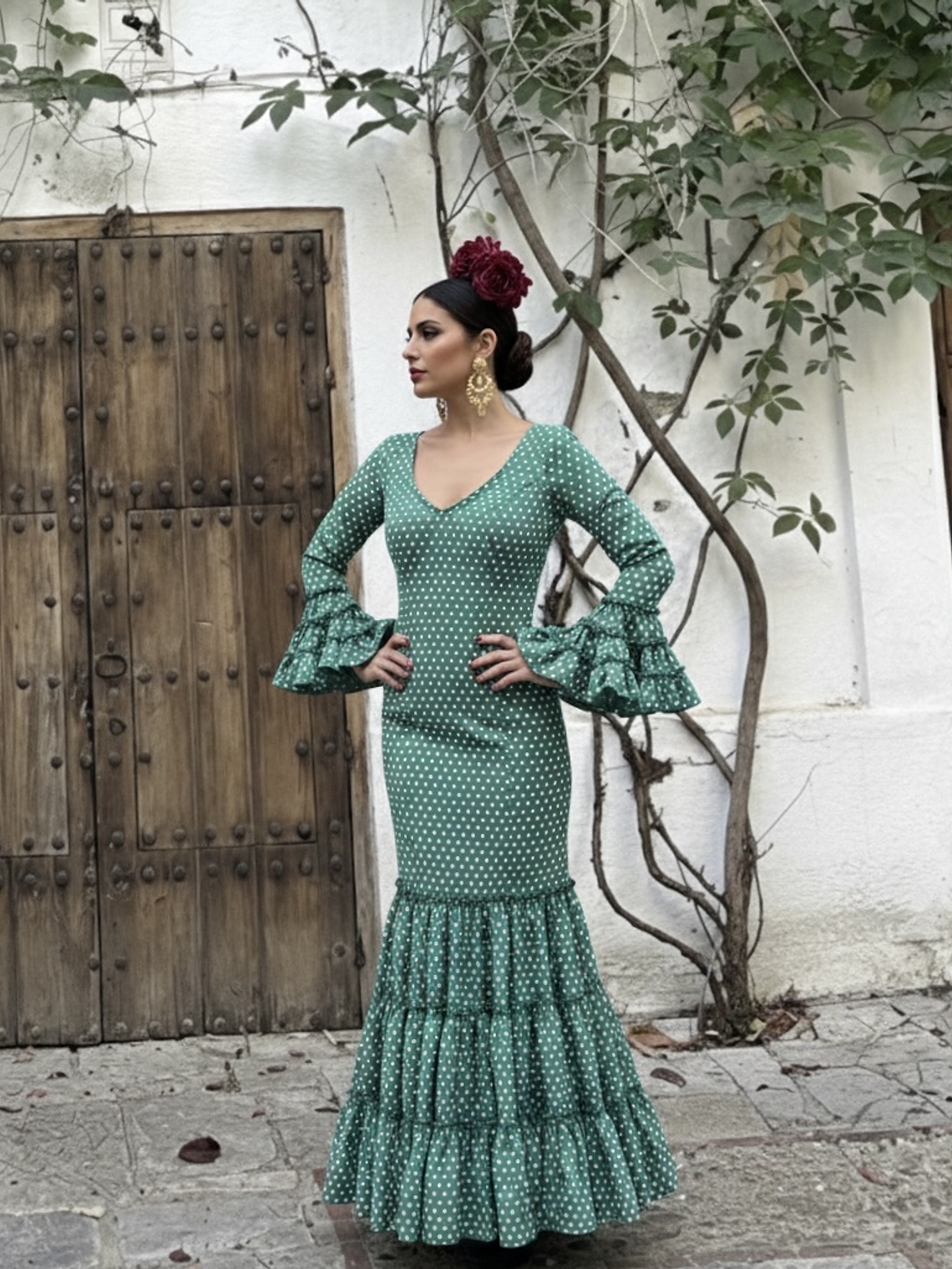 VESTIDO CARMEN VERDE ANDALUCÍA LUNAR BLANCO PEQUEMEDIANO 1