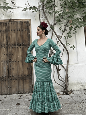 VESTIDO CARMEN VERDE ANDALUCÍA LUNAR BLANCO PEQUEMEDIANO