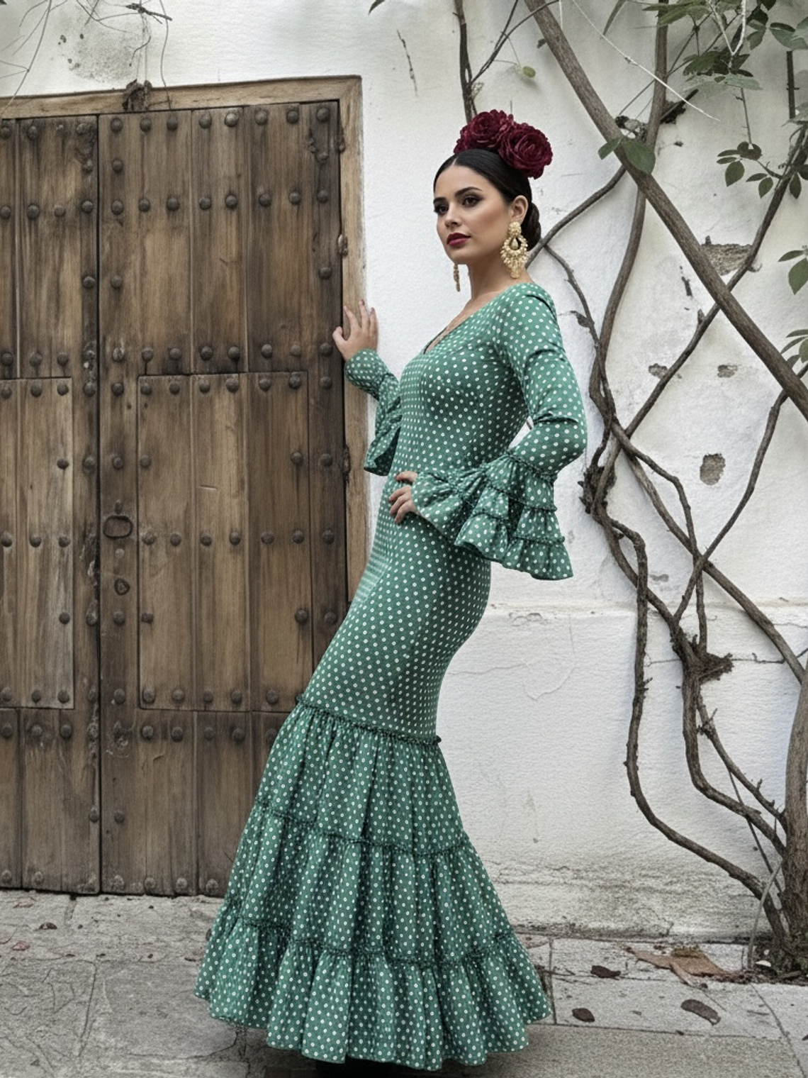 VESTIDO CARMEN VERDE ANDALUCÍA LUNAR BLANCO PEQUEMEDIANO 2