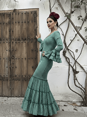 VESTIDO CARMEN VERDE ANDALUCÍA LUNAR BLANCO PEQUEMEDIANO