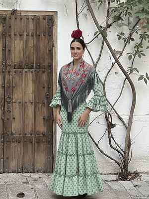 VESTIDO CARMEN VERDE AGUA LUNAR GRIS