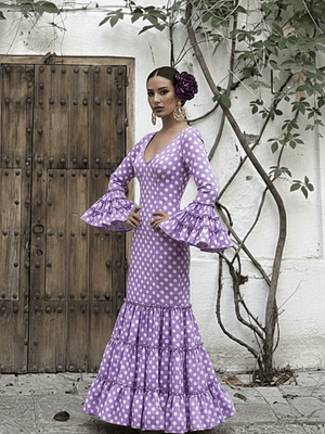 VESTIDO CARMEN MALVA LUNAR BLANCO MEDIANO