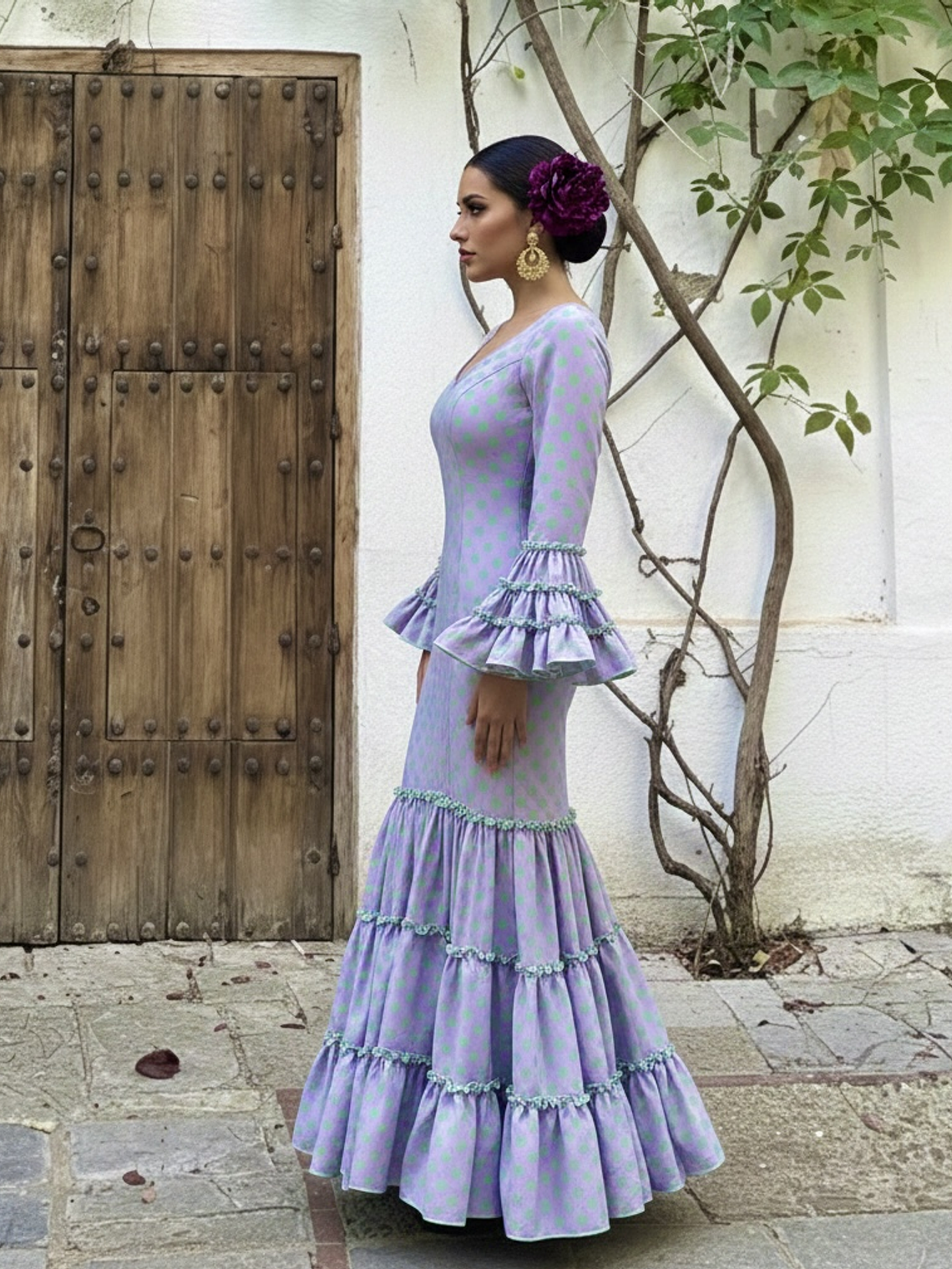 VESTIDO CARMEN MALVA LUNAR VERDE AGUA 1