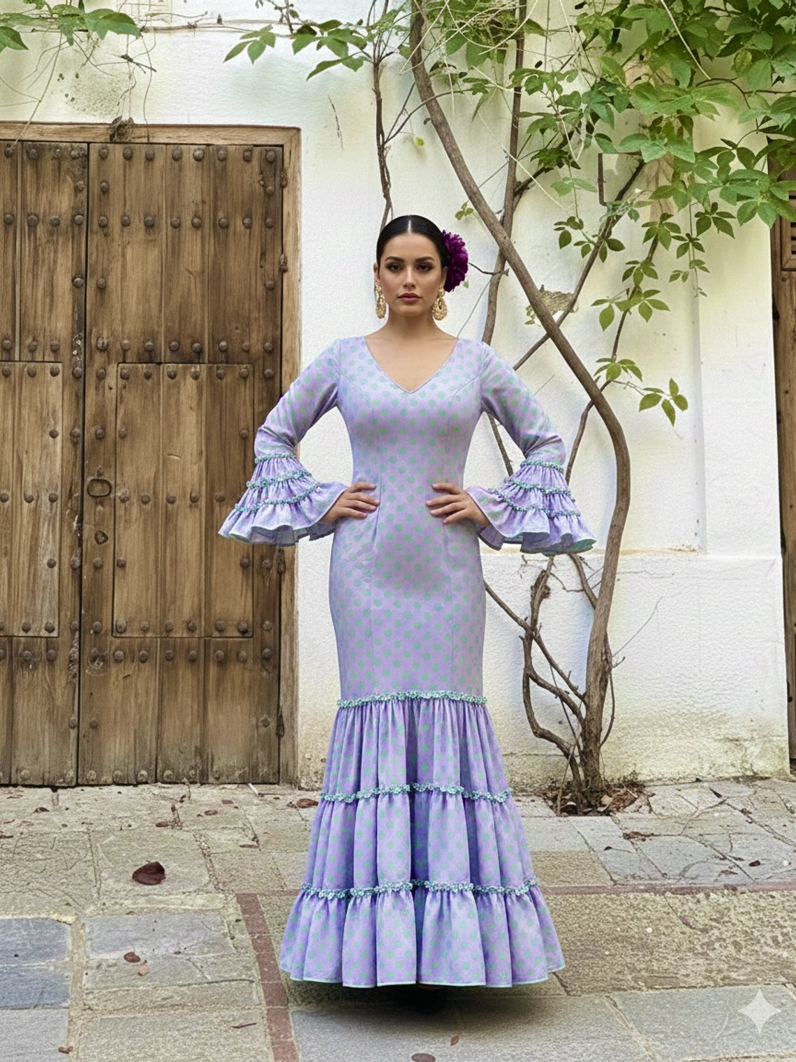 VESTIDO CARMEN MALVA LUNAR VERDE AGUA 2