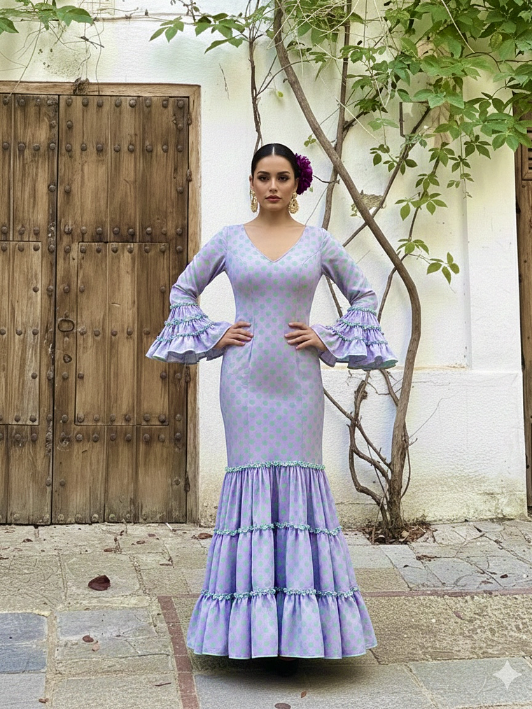 VESTIDO CARMEN MALVA LUNAR VERDE AGUA 2