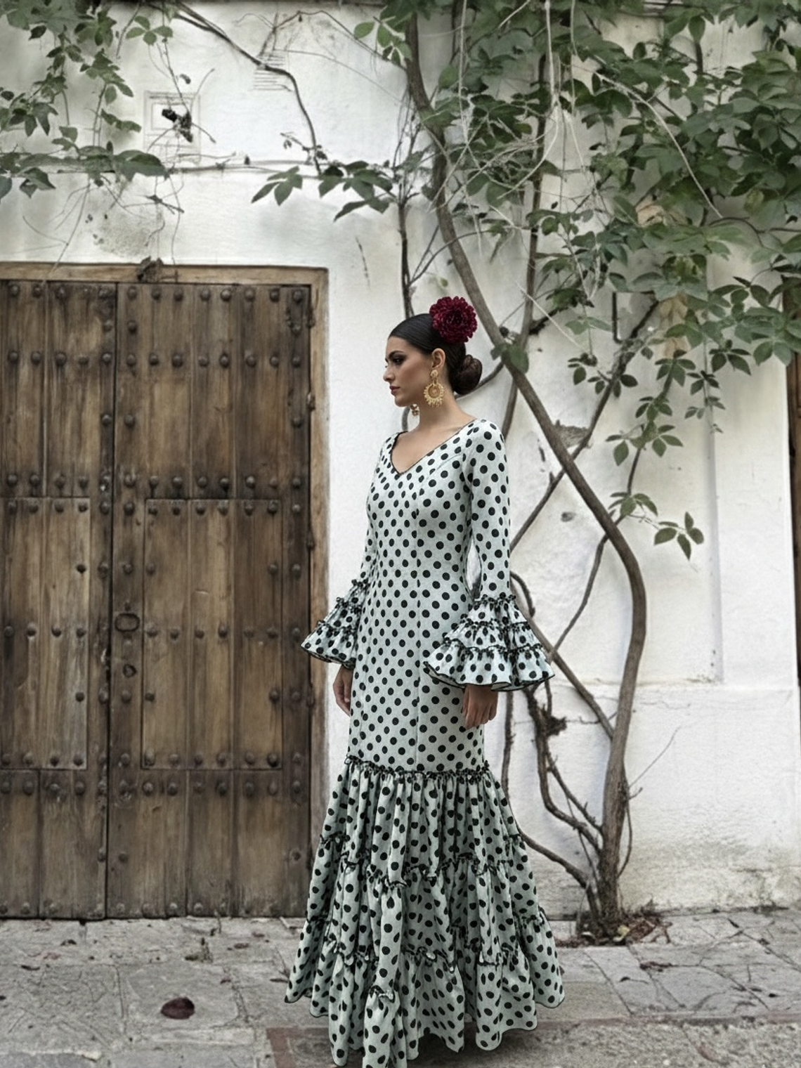 VESTIDO CARMEN VERDE JABONOSO LUNAR NEGRO 1