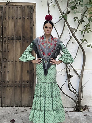 VESTIDO CARMEN VERDE AGUA LUNAR GRIS