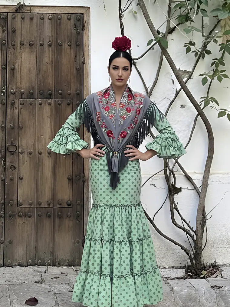 VESTIDO CARMEN VERDE AGUA LUNAR GRIS 1