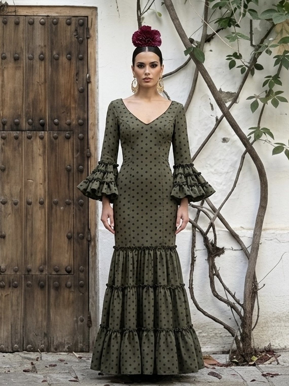 VESTIDO CARMEN VERDE CACERÍA LUNAR NEGRO 1