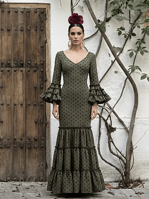VESTIDO CARMEN VERDE CACERÍA LUNAR NEGRO