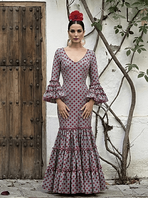 VESTIDO CARMEN GRIS LUNAR CEREZA POLITECNO