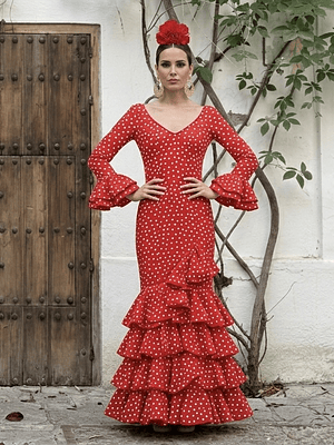 VESTIDO LUCÍA ROJO LUNAR BLANCO PEQUEMEDIANO