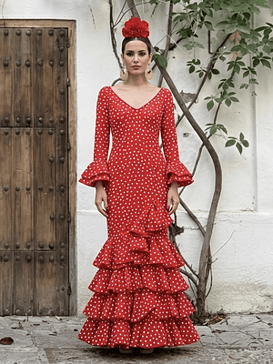 VESTIDO LUCÍA ROJO LUNAR BLANCO PEQUEMEDIANO