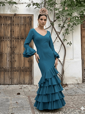 VESTIDO LUCÍA AZUL PETROLEO LISO