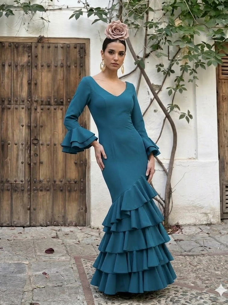 VESTIDO LUCÍA AZUL PETROLEO LISO 2