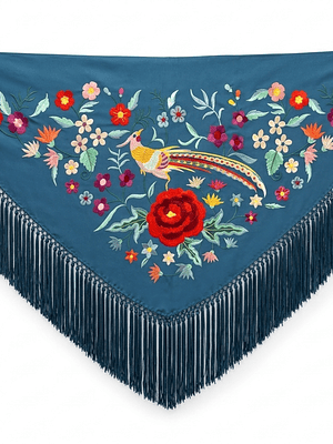 MANTONCILLO AZUL PETRÓLEO FLOR-PÁJARO