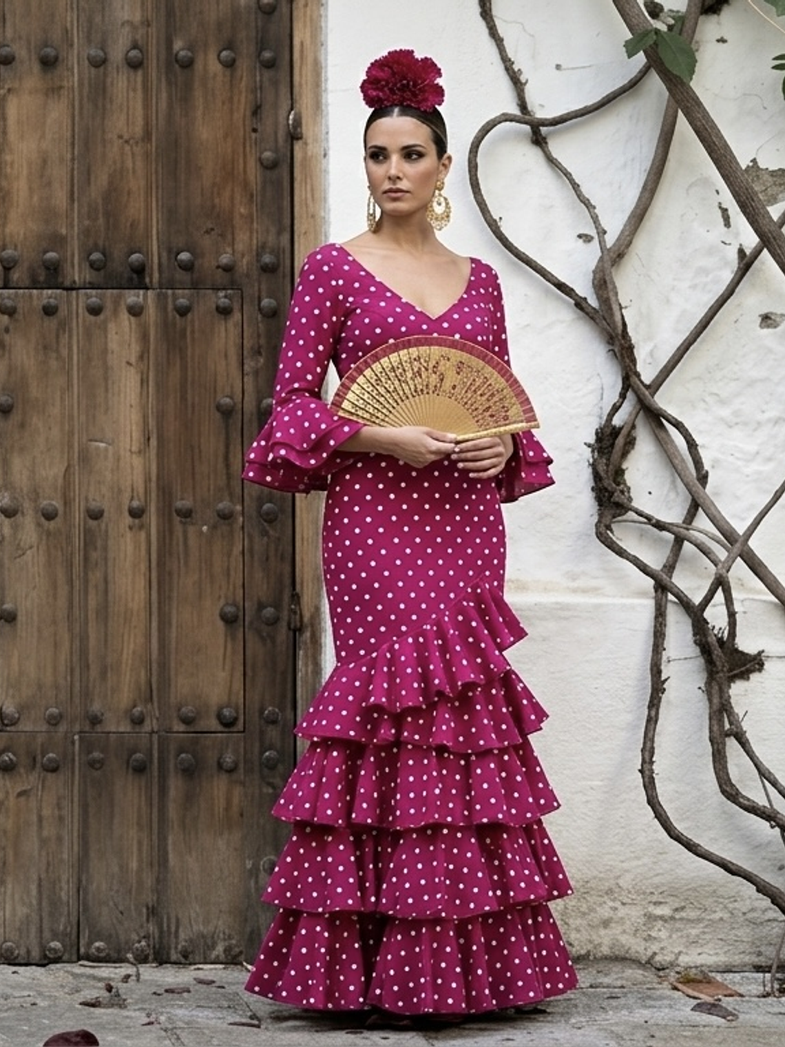 VESTIDO LUCÍA FRAMBUESA LUNAR BLANCO PEQUEMEDIANO 1