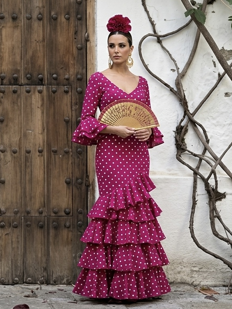 VESTIDO LUCÍA FRAMBUESA LUNAR BLANCO PEQUEMEDIANO 1